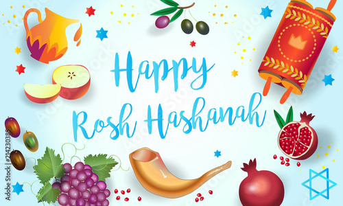 Rosh Hashanah greeting card - Jewish New Year. Text 