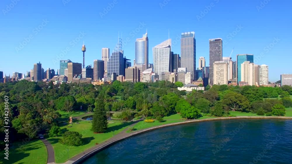 Aerial view of Sydney skyline and Royal Botanic Garden