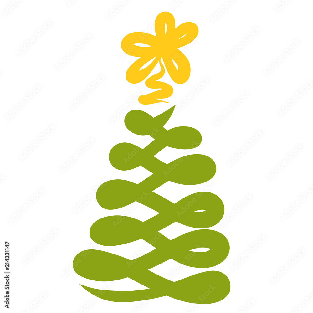 Green Christmas tree with yellow flower, holiday and nature Green Christmas tree with yellow flower, holiday and nature