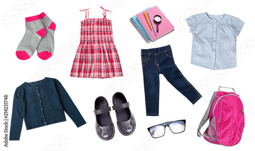 Child kid's school clothes isolated. © nys