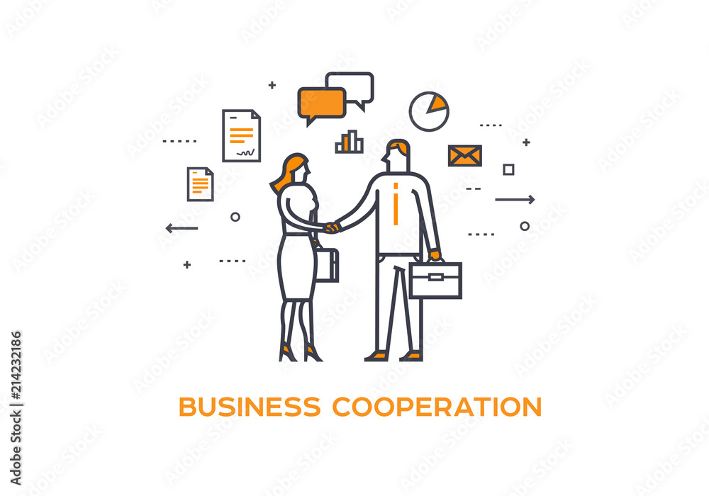 Businessman and businesswoman shaking hands. Cooperation interaction. illustration Success, Cooperation, Investments