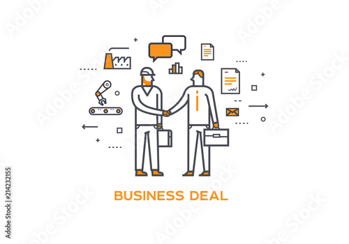 Businessman and worker shaking hands. Cooperation interaction. illustration Success, Cooperation, Investments