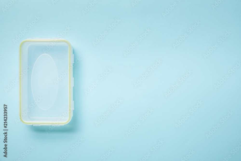 top view of empty food lunch box isolated on blue top view of empty food lunch box isolated on blue