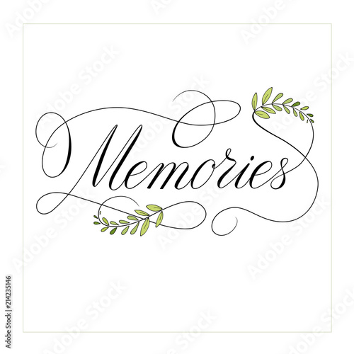 memories text calligraphy with flourish elements  vector 