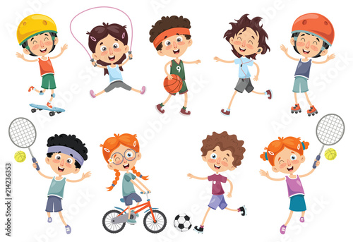 Vector Illustration Of Kids Making Sport