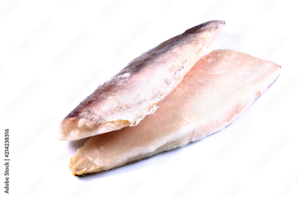 Hake Fillet. Fresh Frozen Fish (isolated). Close up Hake Fillet. Fresh Frozen Fish (isolated). Close up