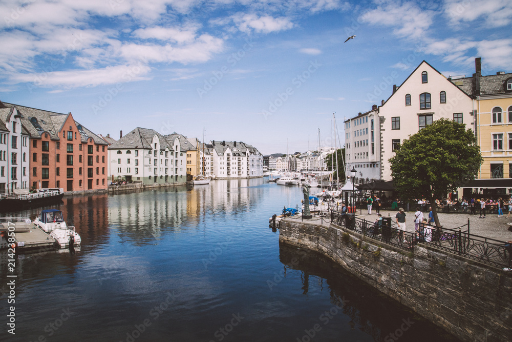 sunny day in Alesund at the waterfront