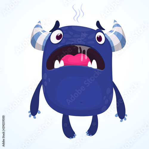 Angry cartoon monster screaming. Yelling angry monster expression. Halloween vector illustration