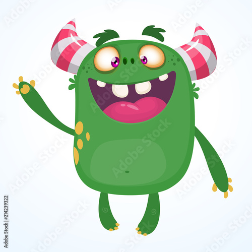 Happy cartoon green monster. Halloween vector illustration of excited  monster. Big set of cartoon monsters Stock Vector | Adobe Stock