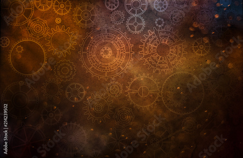 Vintage steampunk sign on canvas background with cogs and gears