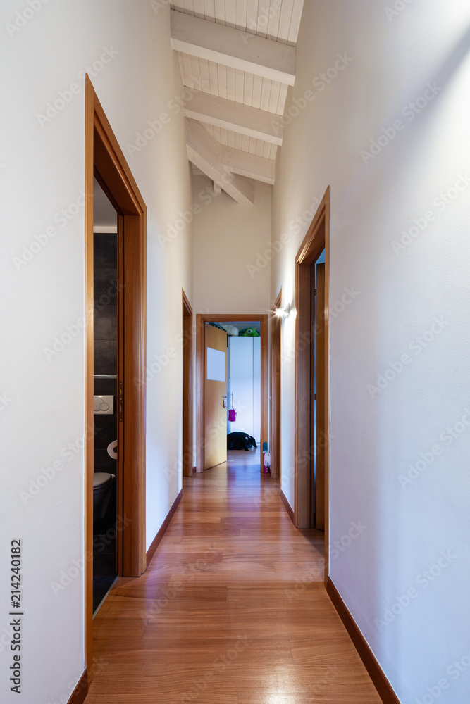 Corridor with doors, parquet floor