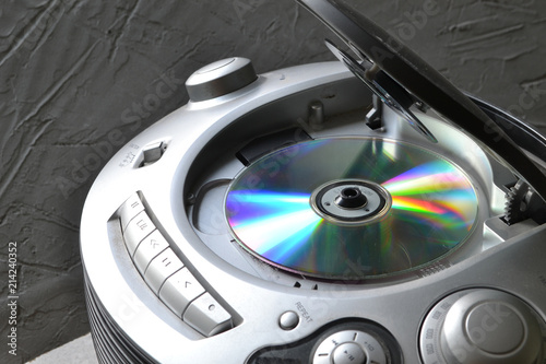 CD player with an open lid.