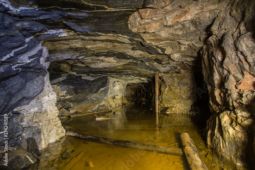 Underground abandoned ore mine shaft tunnel gallery