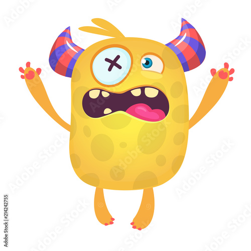 Angry cartoon monster design. Halloween vector illustration of monster character. Big set of cartoon monsters.