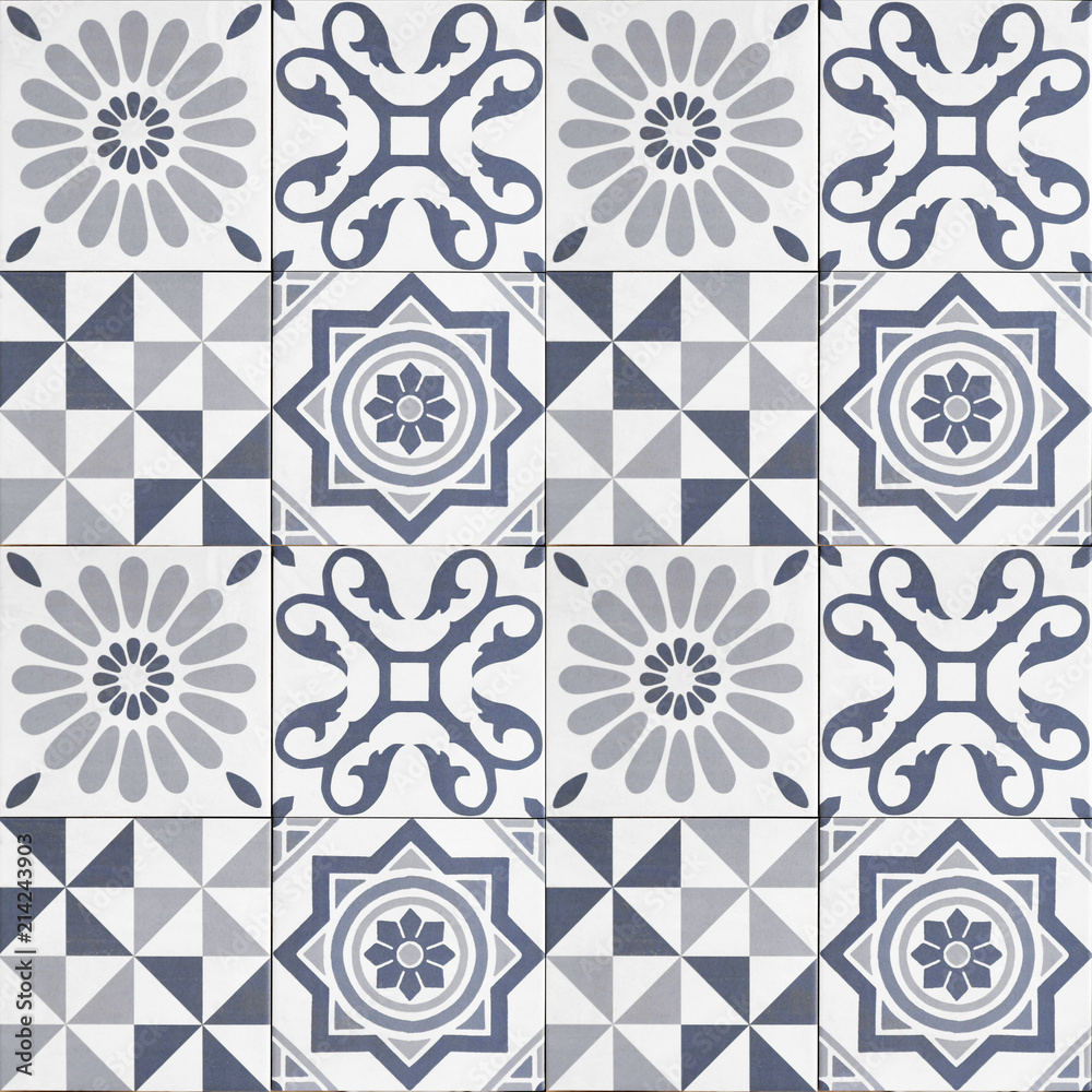  pattern tiles - geometric patchwork tile design - - obrazy, fototapety, plakaty 