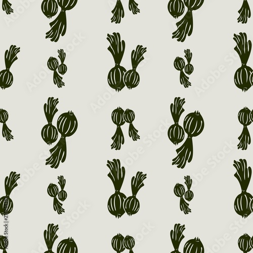Seamless pattern of black onions on the grey bakcground