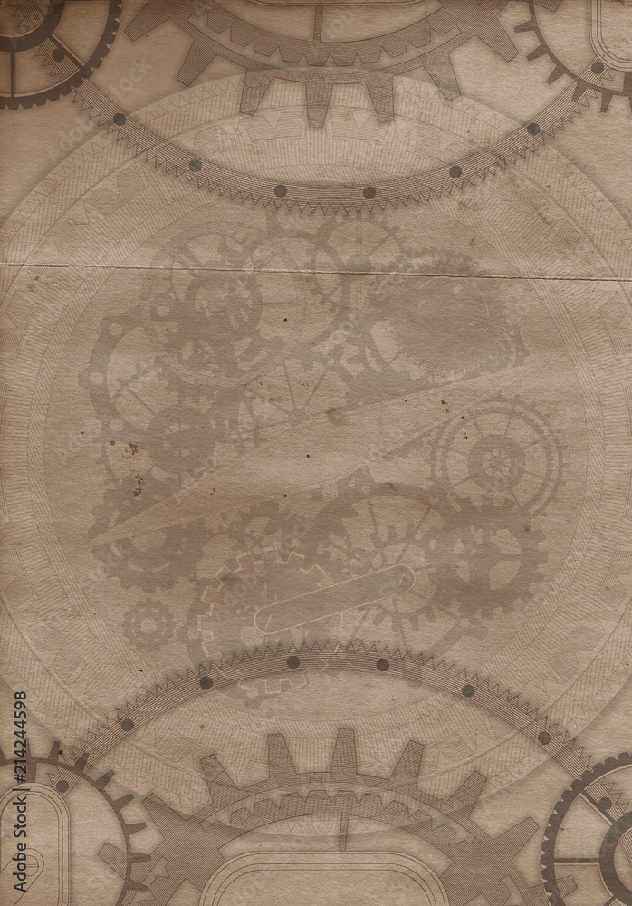 Steampunk vintage frame, banner background, menu, cogs, gears on grunge canvas paper