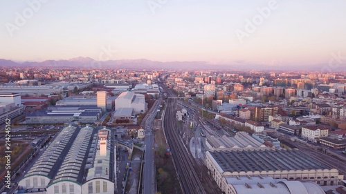 milan aerial view shot from drone in bicocca village