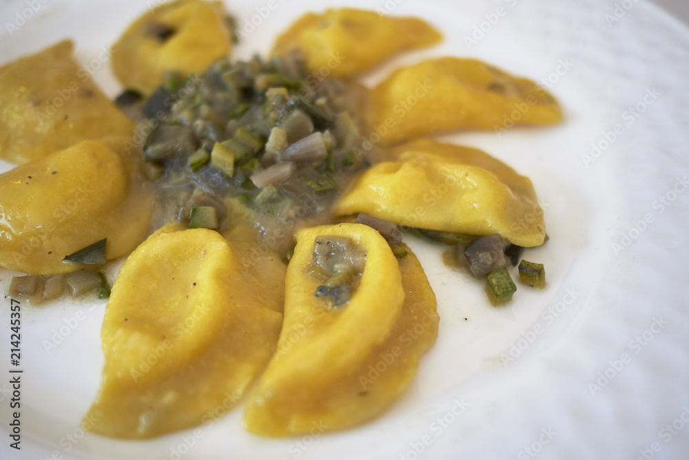 Ravioli pasta with vegetables ragout Ravioli pasta with vegetables ragout