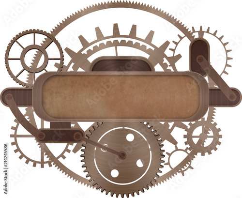 Steampunk vintage frame, banner background, menu, cogs, gears on grunge canvas paper