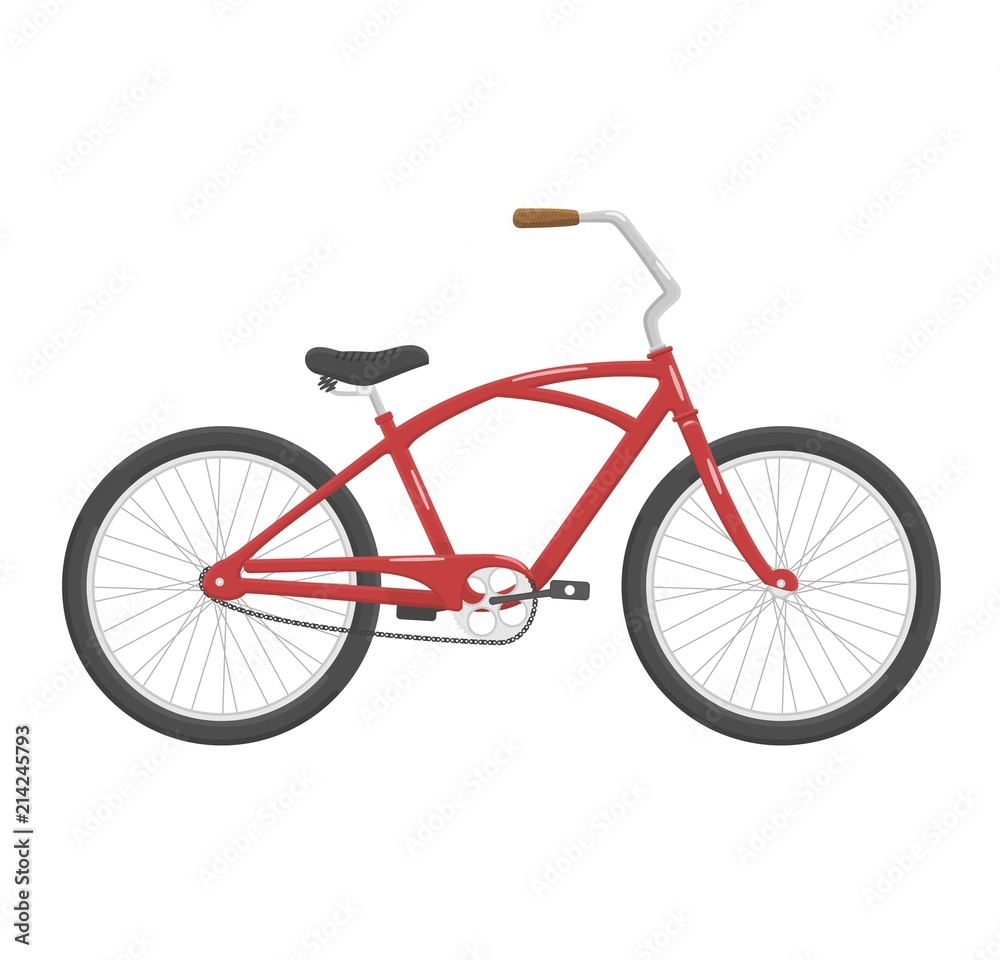 Red flat bicycle. Bike Vector illustration isolated on white background.