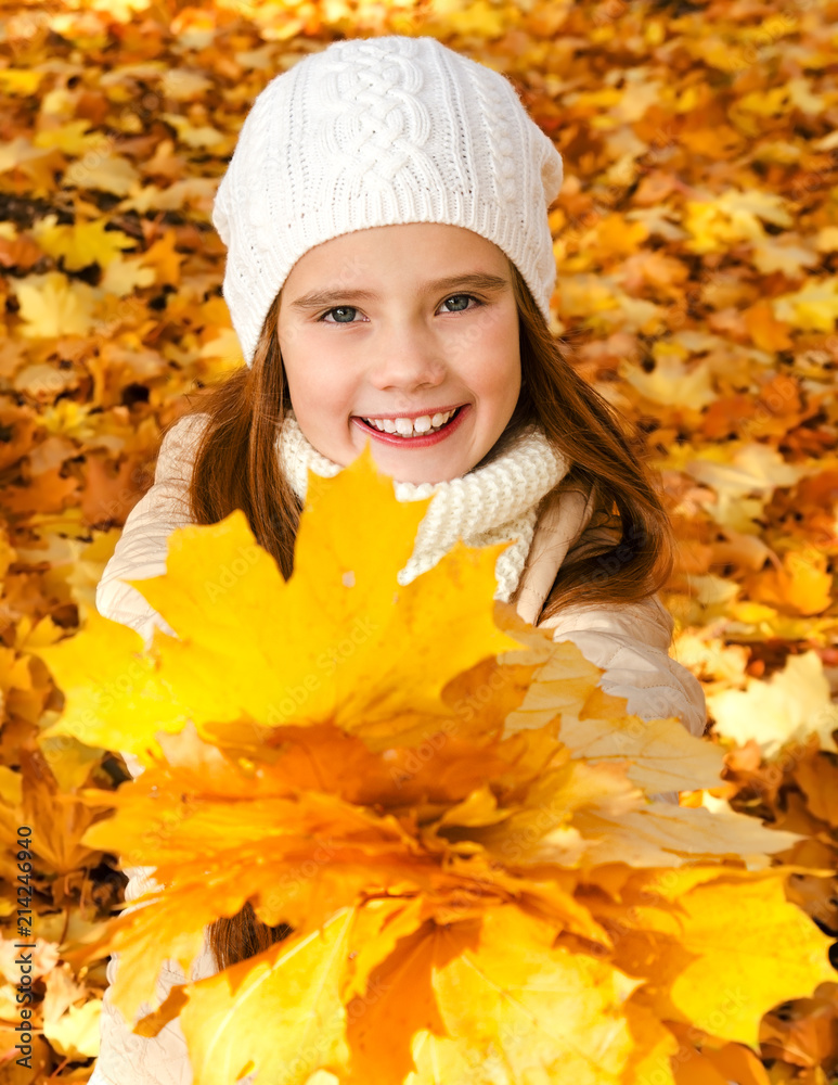 Autumn portrait of adorable smiling little girl child with leaves Autumn portrait of adorable smiling little girl child with leaves