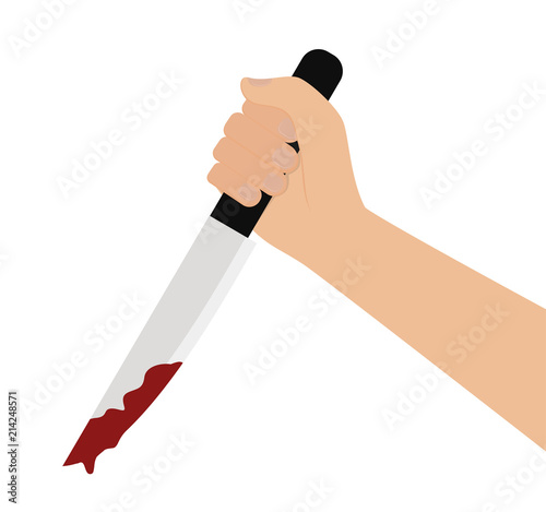 Vector of hand holding a bloody knife on white background