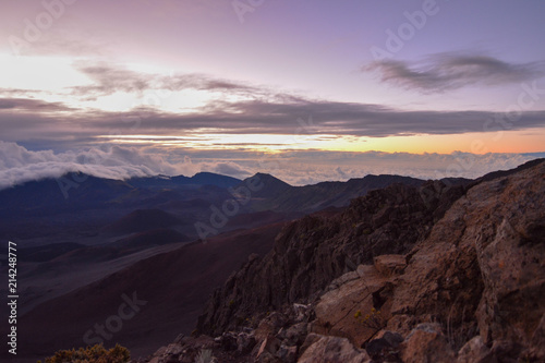 Sunrise view over the crater at the summit of Haleakala volcano on Maui, Hawaii.