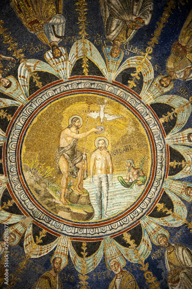 Deckenmosaik im Baptisterium der Kathedrale von Ravenna, Emila Romagna, Norditalien, Italien, Europa