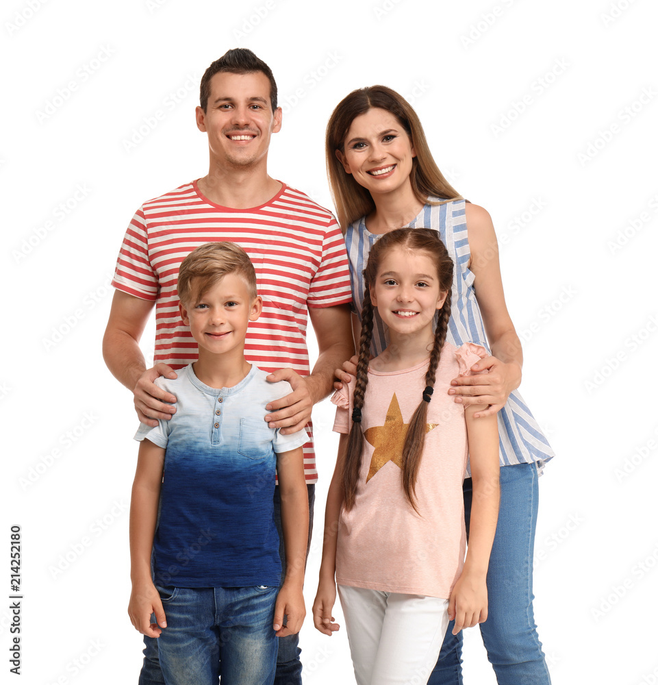 Happy family with children on white background Happy family with children on white background
