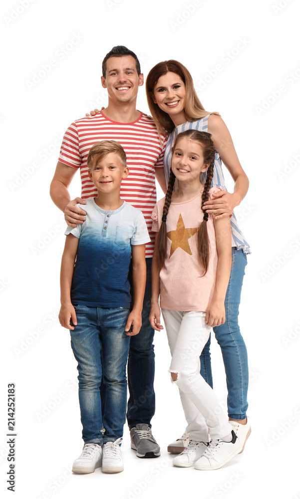 Happy family with children on white background Happy family with children on white background