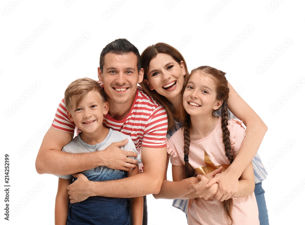 Happy family with children on white background Happy family with children on white background