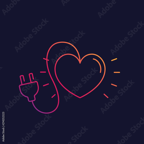 heart with electric plug vector line icon