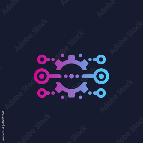 Integration, optimization, icon with cogwheel, vector