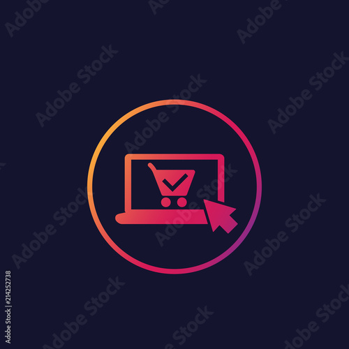online order, purchase vector icon, laptop and shopping cart