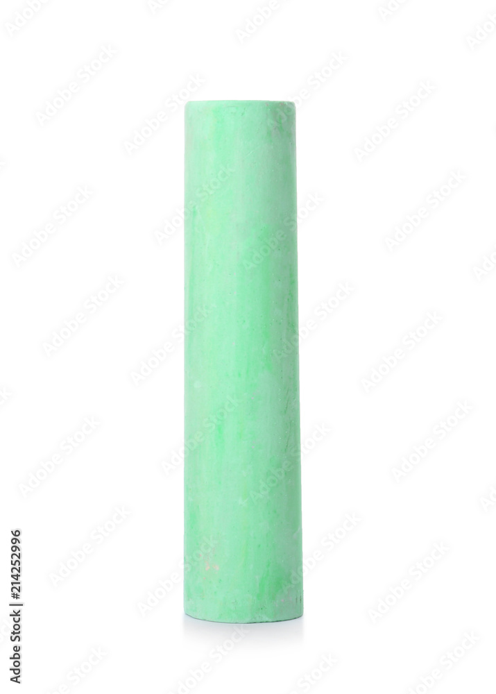 Green piece of chalk on white background Green piece of chalk on white background