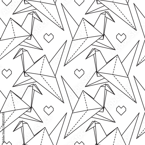Origami cranes. Seamless and geometric pattern