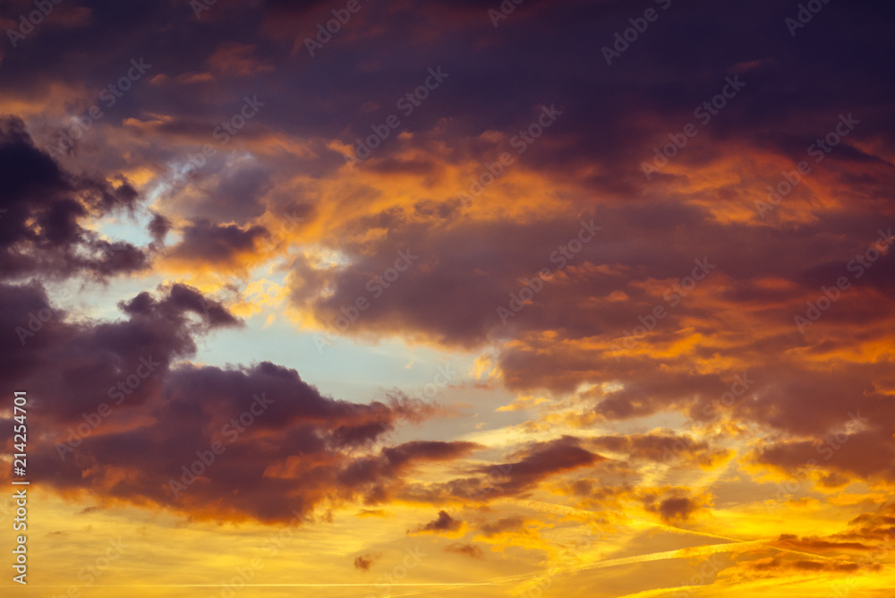 Colorful cloudscape during sunset in Poland
