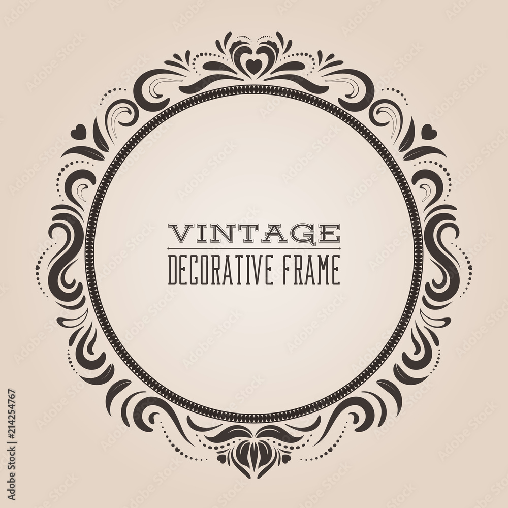 Round Vintage Ornate Border Frame Victorian And Royal Baroque Style Decorative Design Elegant Frame Shape With Hearts And Swirls For Labels Wedding And Party Invitations Vector Illustration Stock Vector Adobe Stock