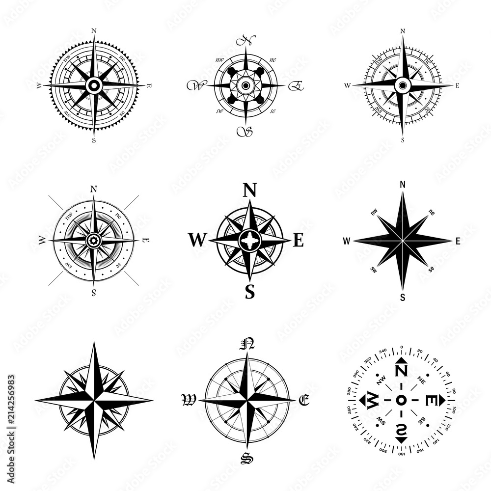 Obraz premium Windroses outline set