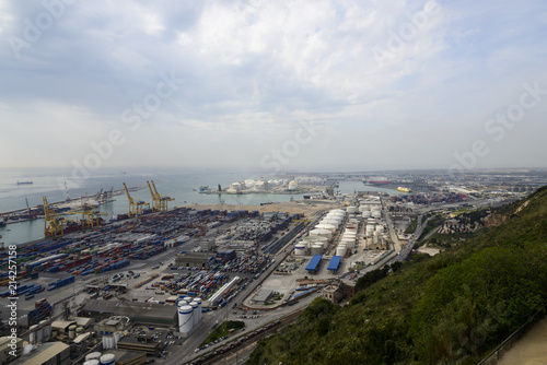 Barcelona cargo industrial and commercial port in cloudy day