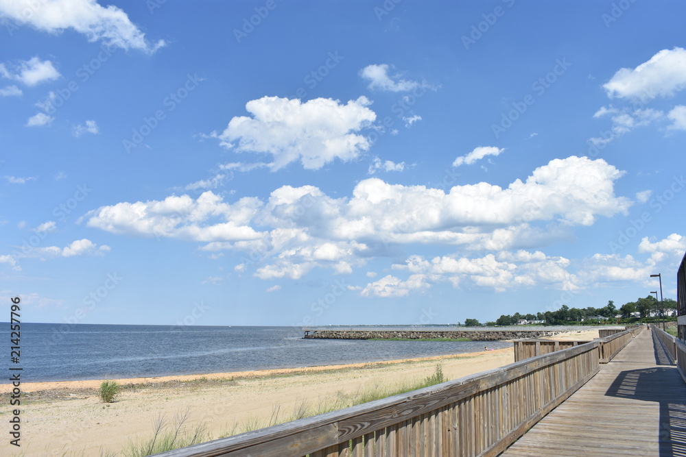Beautiful seascape with blue sky and white clouds