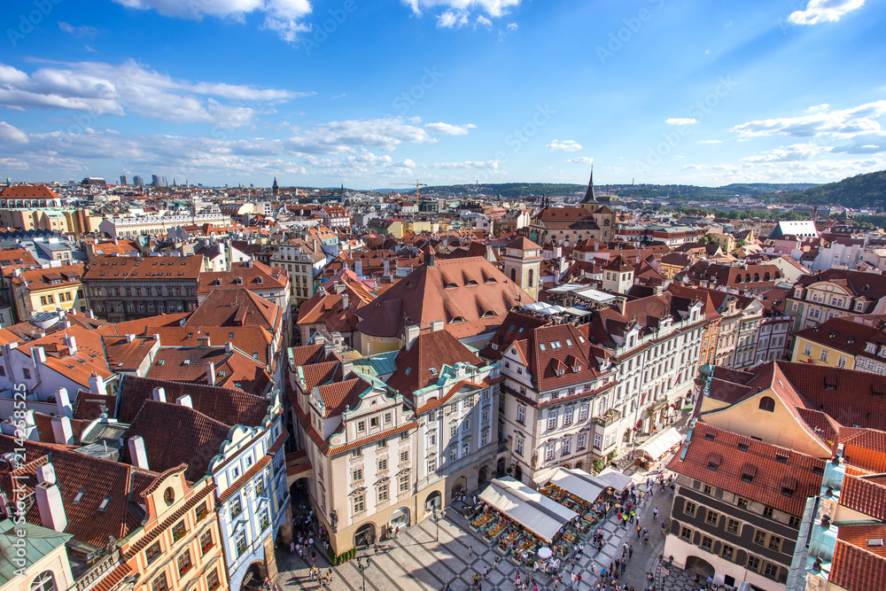 Fototapeta premium Prague old town square with old church and castle in shopping st