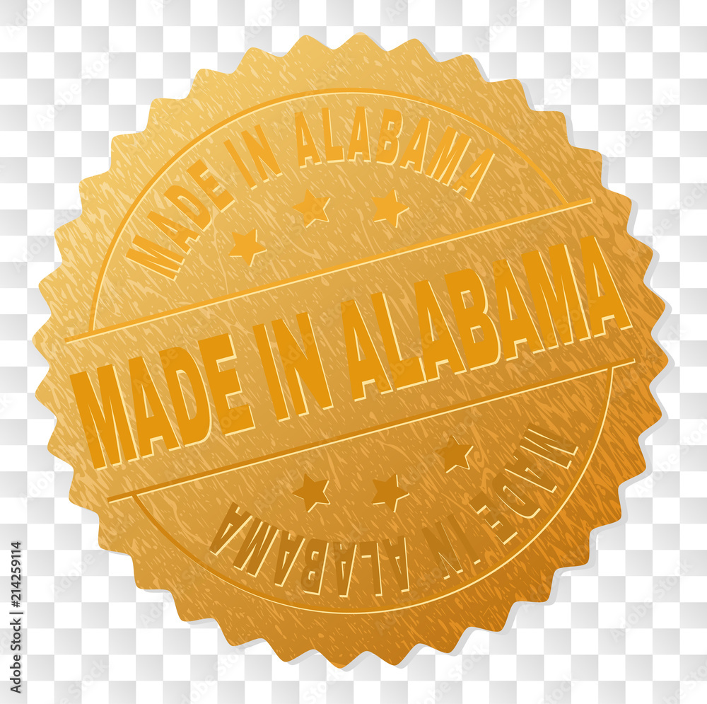 Vektorová grafika „MADE IN ALABAMA gold stamp award. Vector golden 