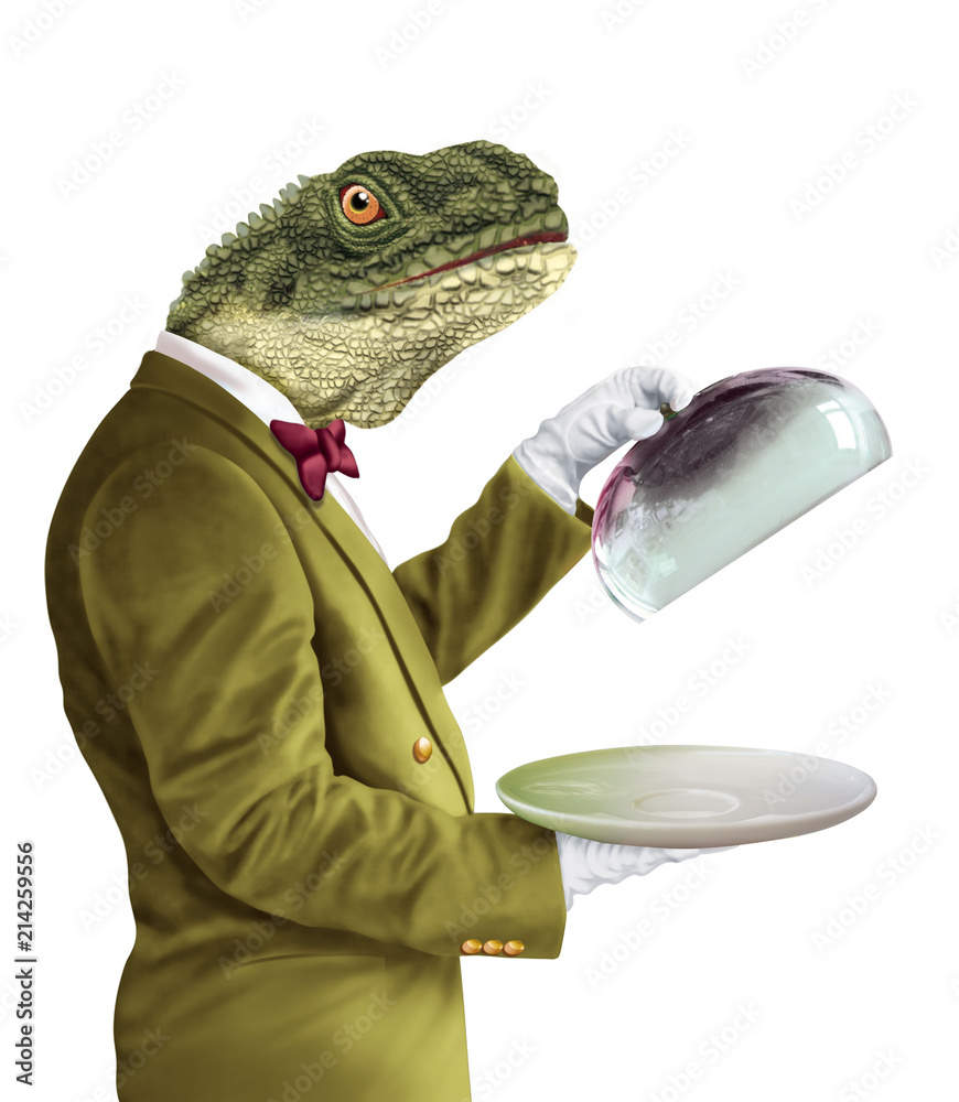 homme tête de reptile- illustration- 3D- maître d'hôtel- chef Stock  Illustration | Adobe Stock