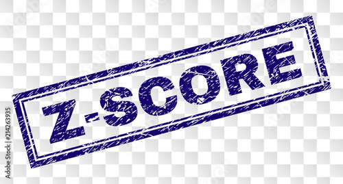 Z-SCORE stamp seal print with rubber print style and double framed rectangle shape. Stamp is placed on a transparent background. Blue vector rubber print of Z-SCORE text with unclean texture.