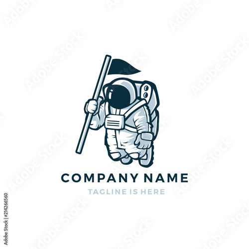 astronaut with flag vector mascot character logo icon template