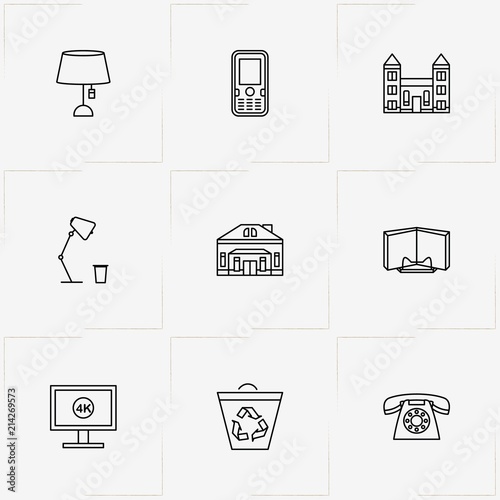 Workspace line icon set with television monitor , mobile phone and telephone