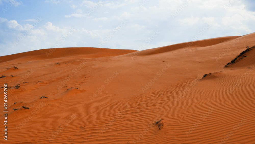 Red Sand Dunes in Mui Ne, Vietnam. Abstract background. Space for text / title Red Sand Dunes in Mui Ne, Vietnam. Abstract background. Space for text / title