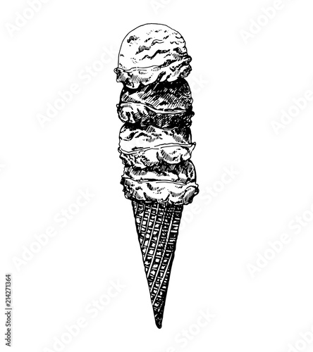 Hand drawn sketch style ice cream isolated on white background. Vector illustration.